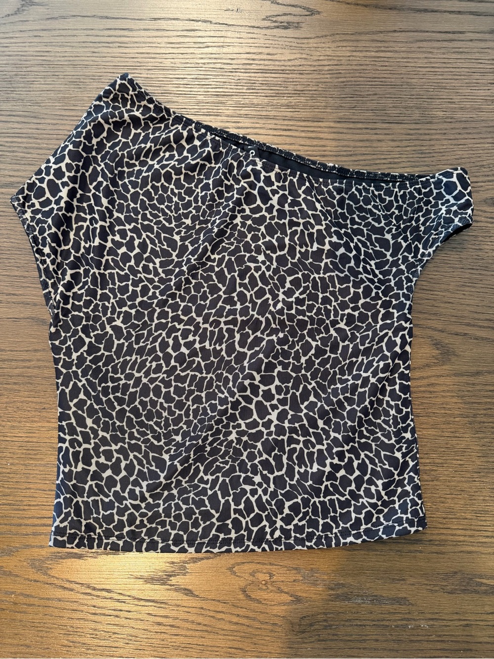 Motel Rocks One-Shoulder Animal Print Top - Black & Cream